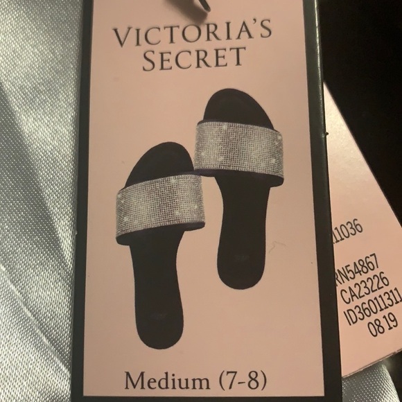 Victoria's Secret crystal bling black velvet slippers with dust bag, medium 7-8 - Picture 3 of 9